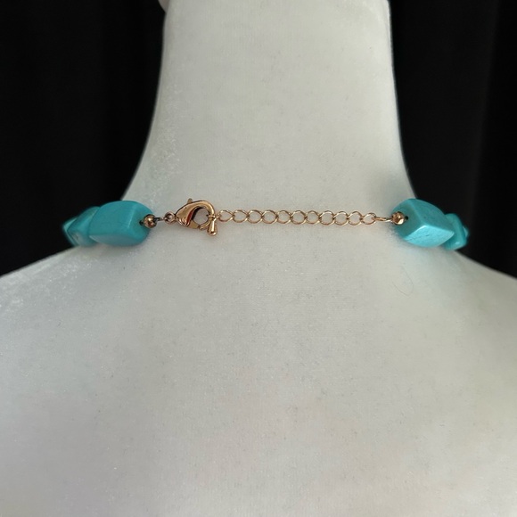 Turquoise Prism Beaded Necklace with Rose Gold Beading - Picture 3 of 6
